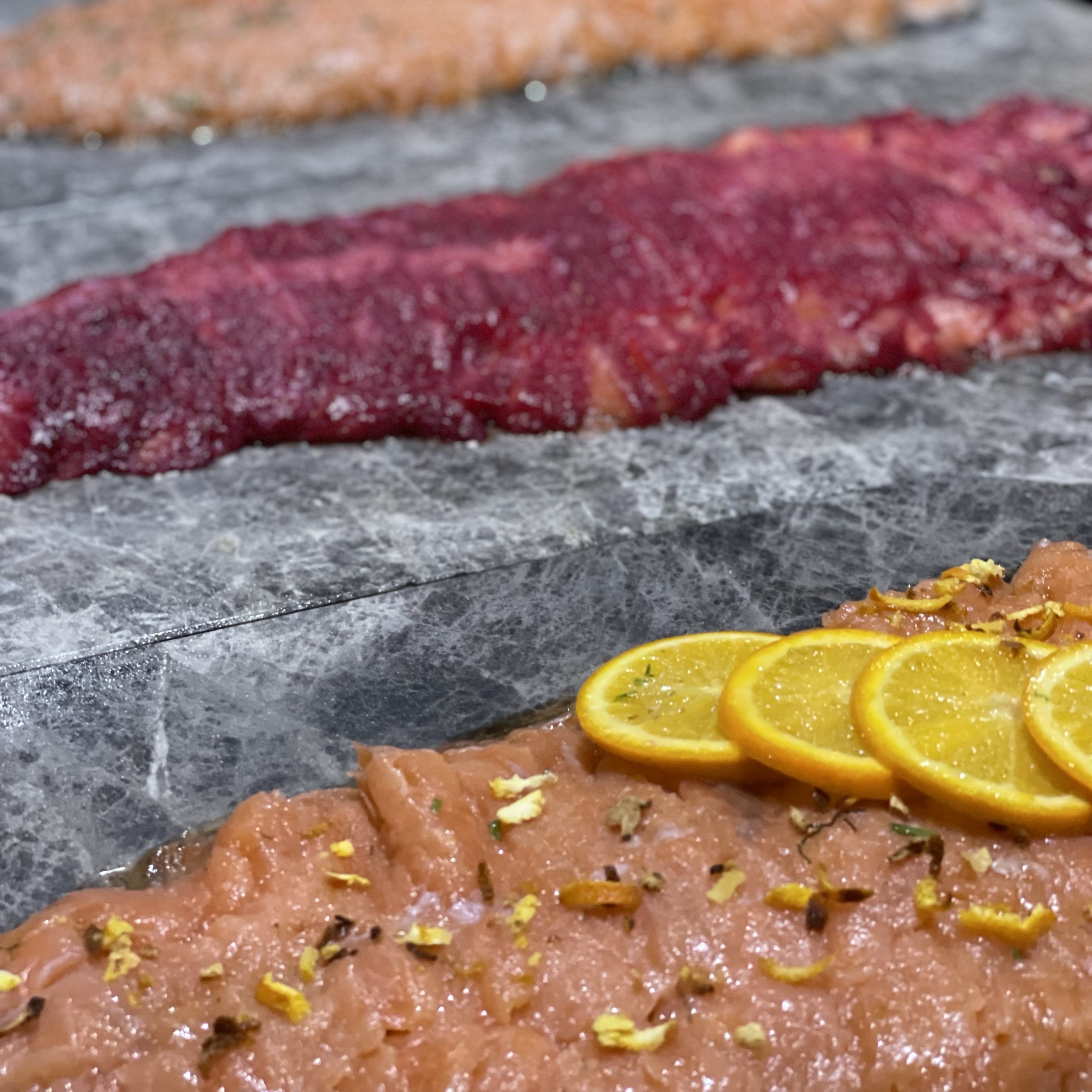 Salmon gravlax , gravadlax or graved salmon